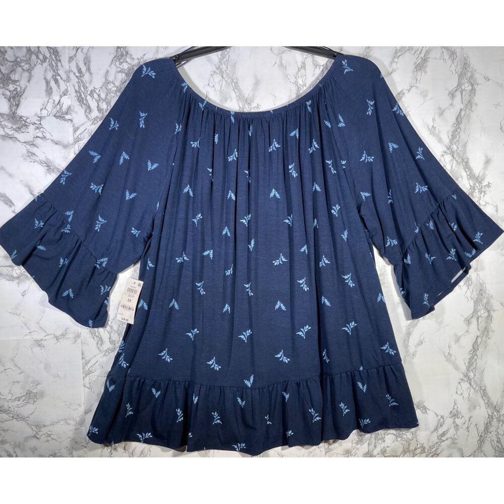 Style & Co Blue Floral Blouse with Ruffle Sleeves Size 3X - Picture 2 of 7